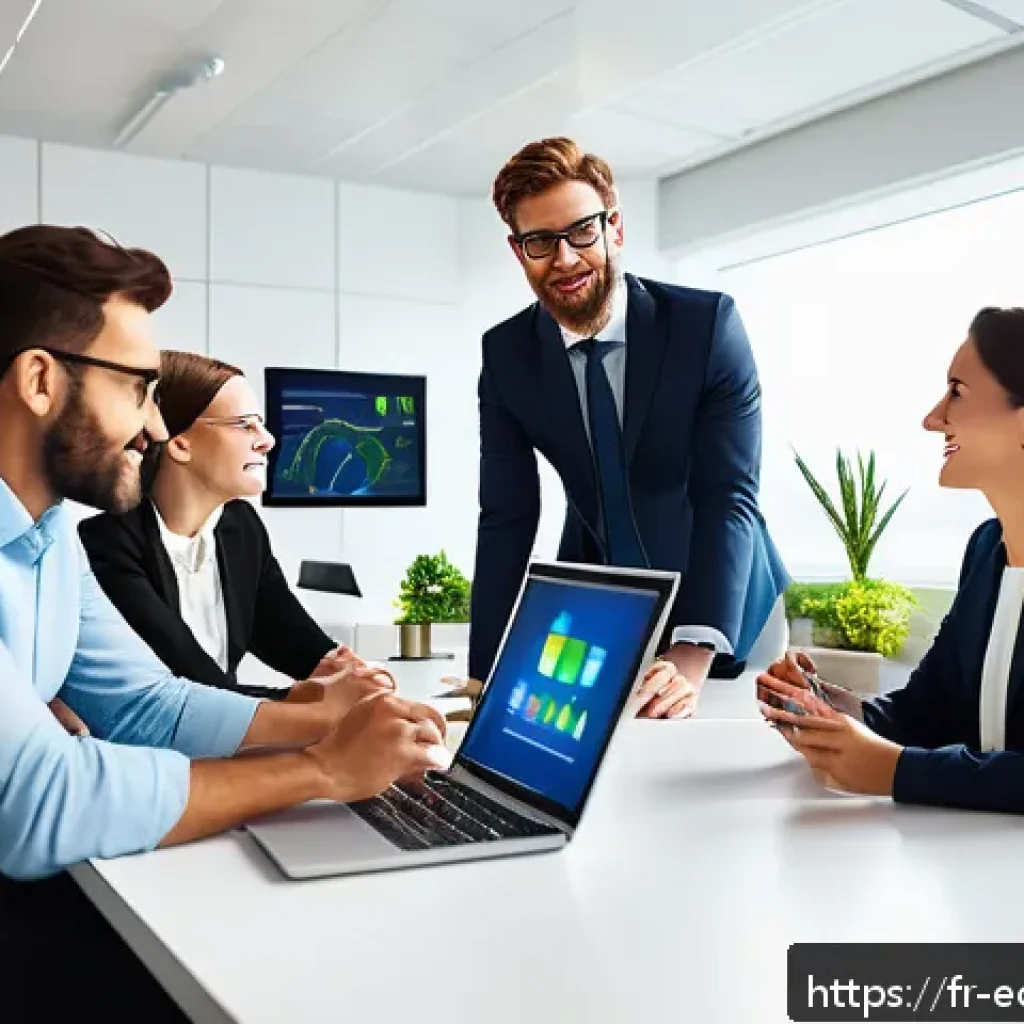 친환경 마케팅 직무 교육 프로그램 - A modern office meeting scene focused on sustainable marketing strategy development, featuring diver...